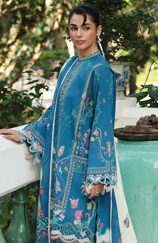 Qalamkar QPrints Embroidered Lawn Unstitched 3 Piece Suit - AX-05-B CAIRE - QL26QPN - Blue - Summer Collection