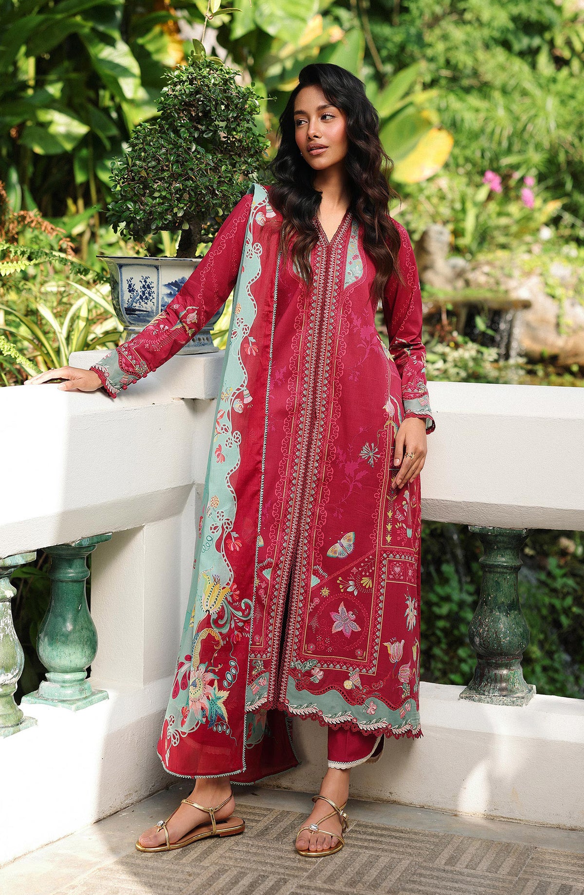 Qalamkar QPrints Embroidered Lawn Unstitched 3 Piece Suit - AX-05-A BRIE - QL26QPN - Red - Summer Collection