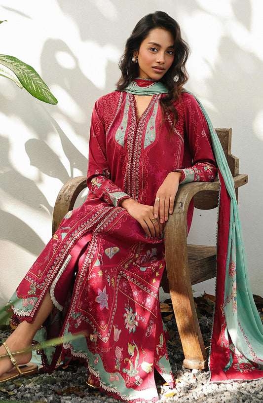 Qalamkar QPrints Embroidered Lawn Unstitched 3 Piece Suit - AX-05-A BRIE - QL26QPN - Red - Summer Collection