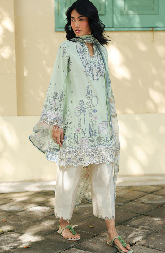 Qalamkar QPrints Embroidered Lawn Unstitched 3 Piece Suit - AX-04-B ASHA - QL26QPN - Green - Summer Collection