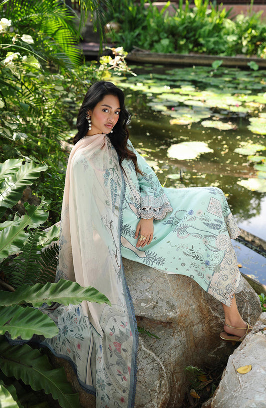 Qalamkar QPrints Embroidered Lawn Unstitched 3 Piece Suit - AX-04-A SLONA - QL26QPN - Blue - Summer Collection