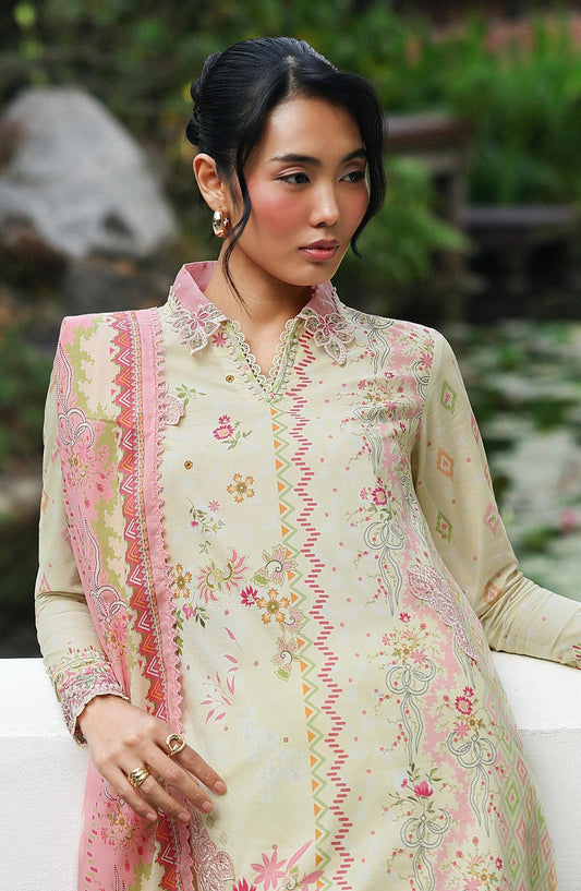 Qalamkar QPrints Embroidered Lawn Unstitched 3 Piece Suit - AX-03-A MAIRI - QL26QPN - Fawn - Summer Collection