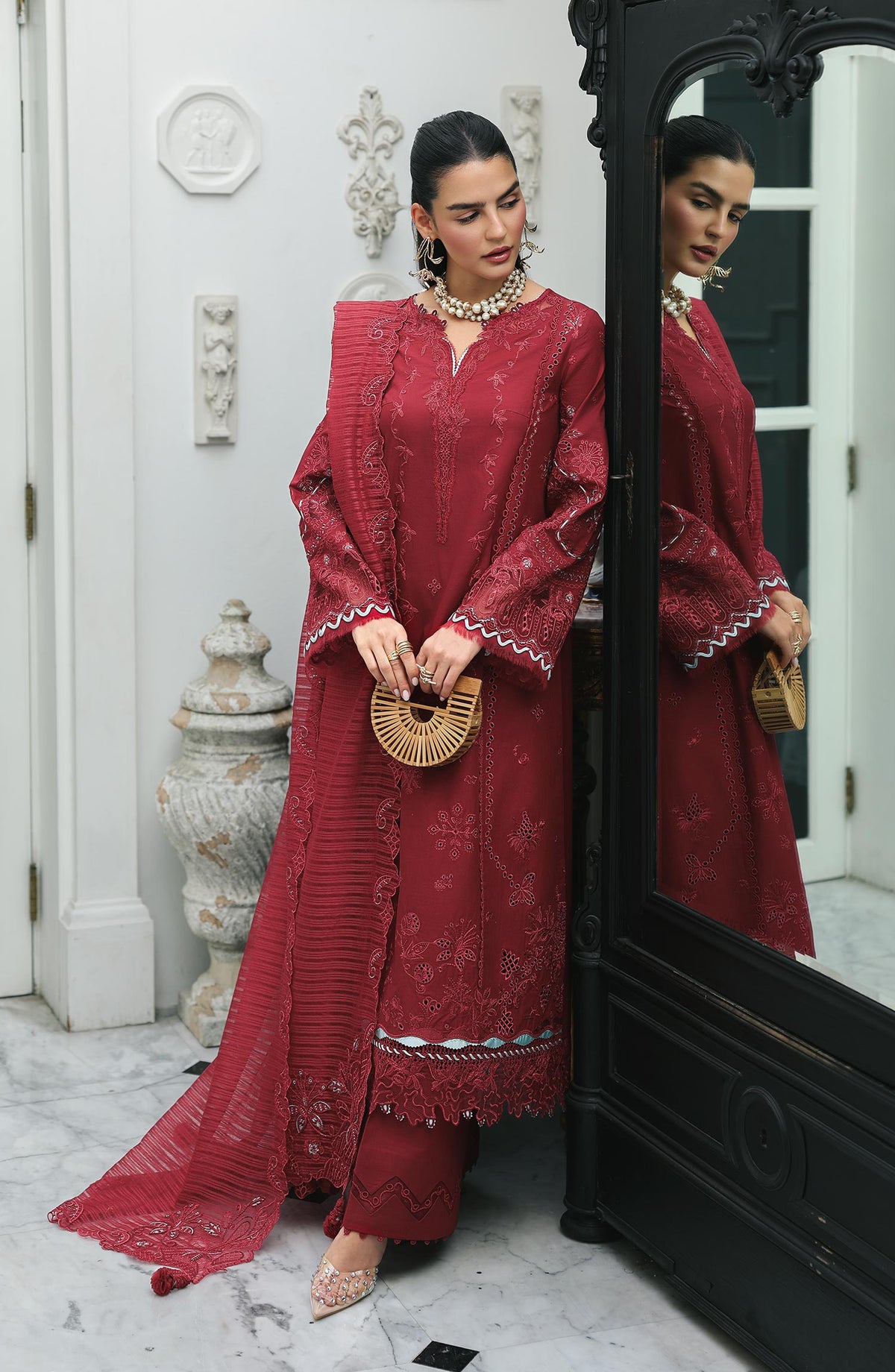 Qalamkar Qline Embroidered Lawn Unstitched 3 Piece Suit - RP-16 Qistah - QL26QLWN - Red - Summer Collection