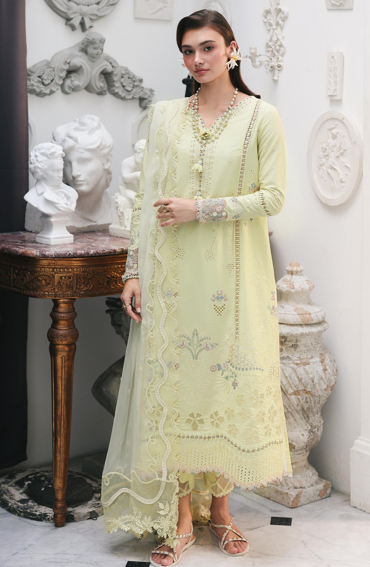 Qalamkar Qline Embroidered Lawn Unstitched 3 Piece Suit - RP-13 Moonstone - QL26QLWN - Lemon - Summer Collection