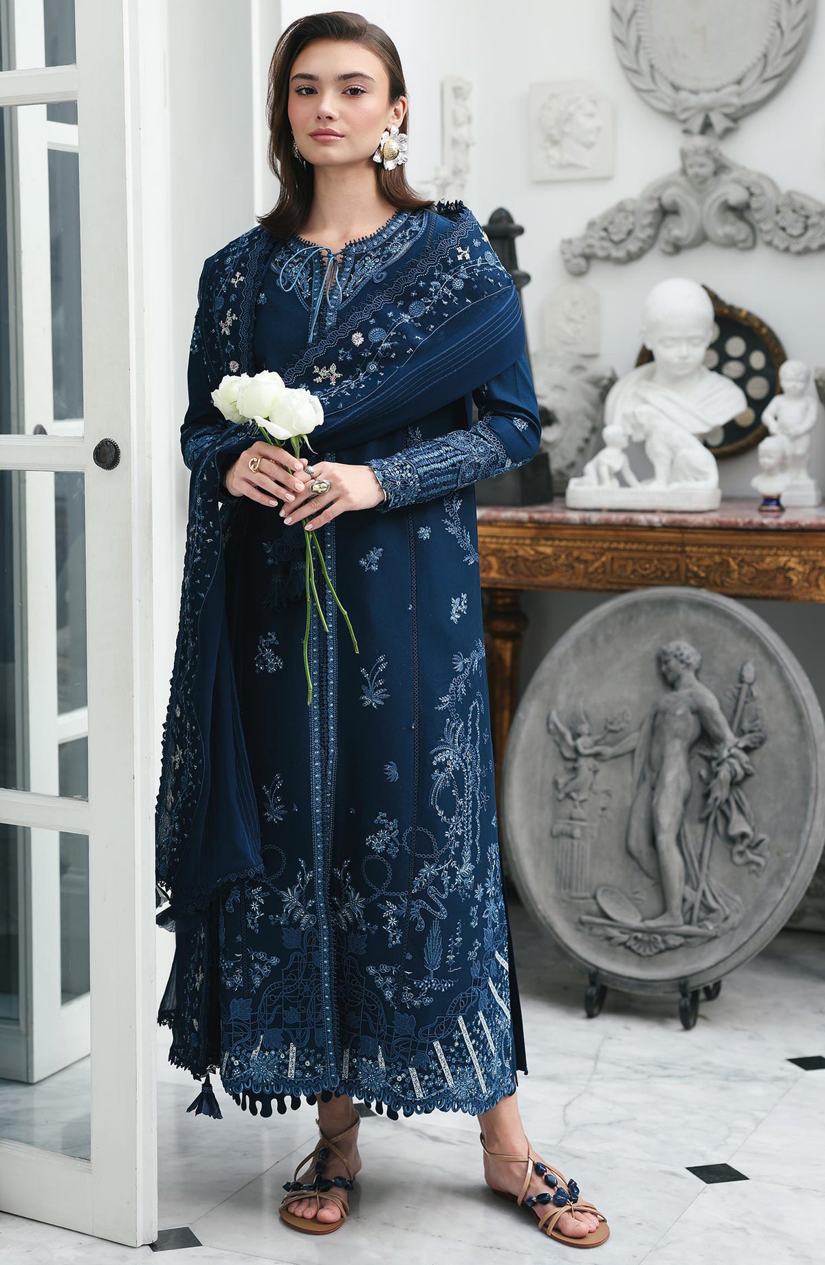 Qalamkar Qline Embroidered Lawn Unstitched 3 Piece Suit - RP-10 Zohal - QL26QLWN - Blue - Summer Collection