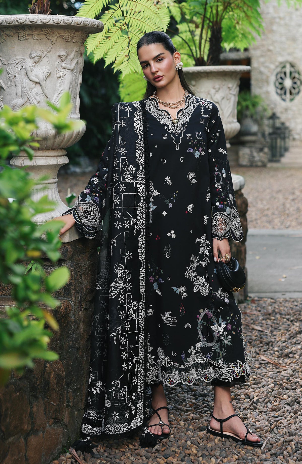 Qalamkar Qline Embroidered Lawn Unstitched 3 Piece Suit - RP-07 Obsidian - QL26QLWN - Black - Summer Collection