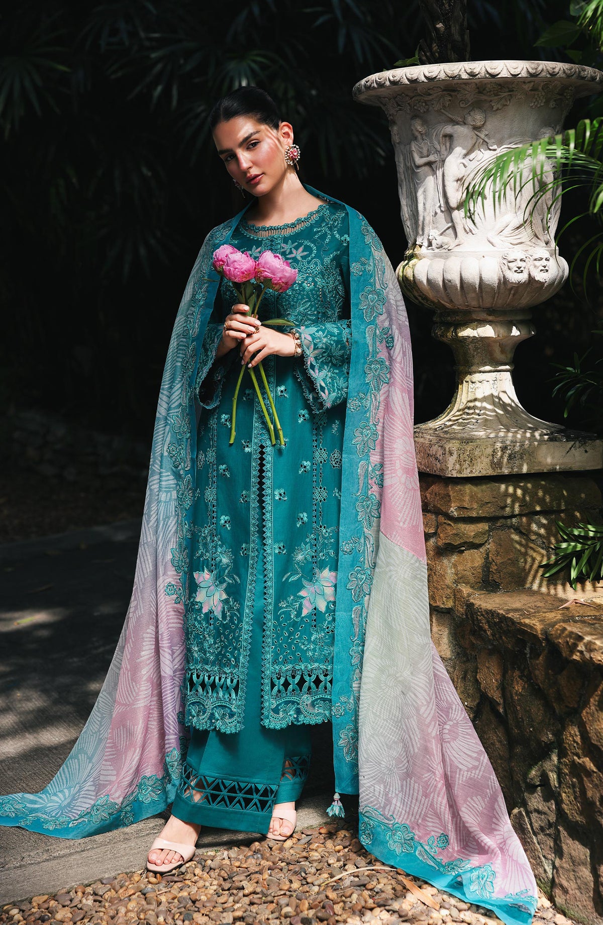 Qalamkar Qline Embroidered Lawn Unstitched 3 Piece Suit - RP-03 Sapphire - QL26QLWN - Green - Summer Collection