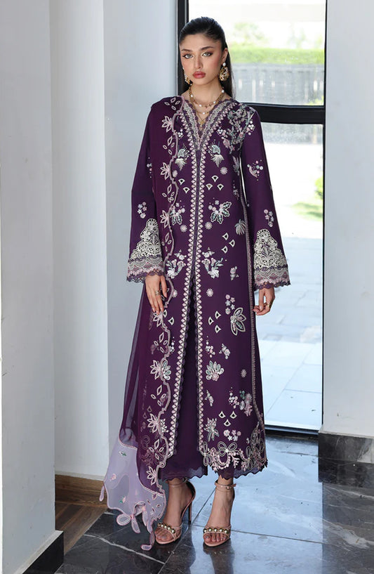 Qalamkar Qline Embroidered Lawn Unstitched 3 Piece Suit - QKL-14 Suhra - QL26LN - Purple - Summer Collection