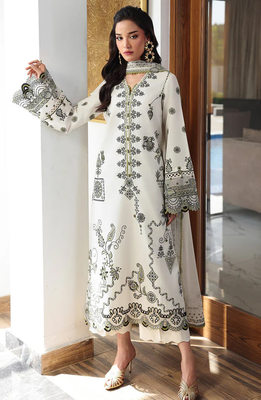 Qalamkar Qline Embroidered Lawn Unstitched 3 Piece Suit - QKL-13 Reema - QL26LN - White - Summer Collection