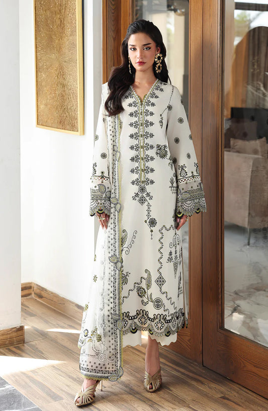 Qalamkar Qline Embroidered Lawn Unstitched 3 Piece Suit - QKL-13 Reema - QL26LN - White - Summer Collection