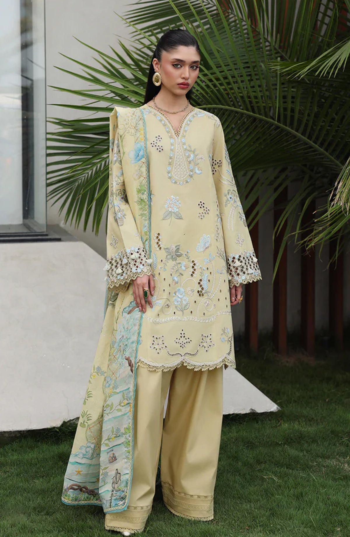 Qalamkar Qline Embroidered Lawn Unstitched 3 Piece Suit - QKL-11 Meira - QL26LN - Yellow - Summer Collection