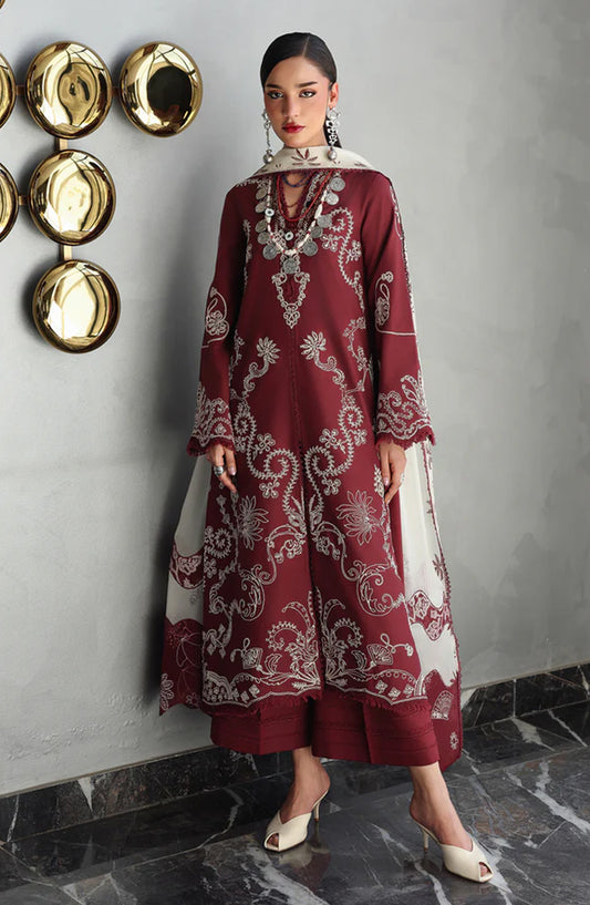Qalamkar Qline Embroidered Lawn Unstitched 3 Piece Suit - QKL-08 Nisa - QL26LN - Red - Summer Collection