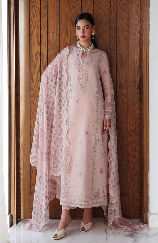 Qalamkar Qline Embroidered Lawn Unstitched 3 Piece Suit - QKL-04 Naira - QL26LN - Pink - Summer Collection