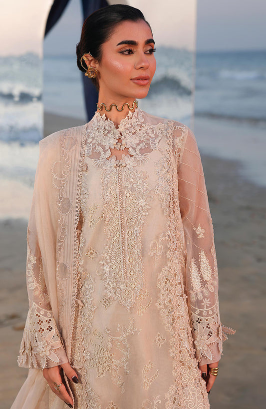 Qalamkar Sahil Luxury Embroidered Lawn Unstitched 3 Piece Suit - SA-15 Nehan - QL26SHL - Peach - Summer Collection