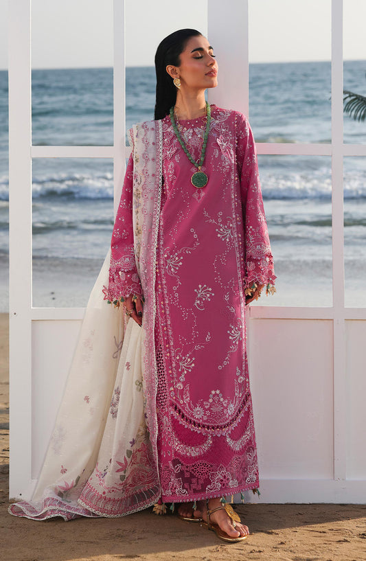 Qalamkar Sahil Luxury Embroidered Lawn Unstitched 3 Piece Suit - SA-13 Tara - QL26SHL - Pink - Summer Collection