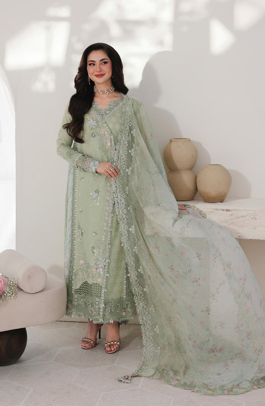 Qalamkar Sahil Luxury Embroidered Lawn Unstitched 3 Piece Suit - SA-12 Jiya - QL26SHL - Green - Summer Collection