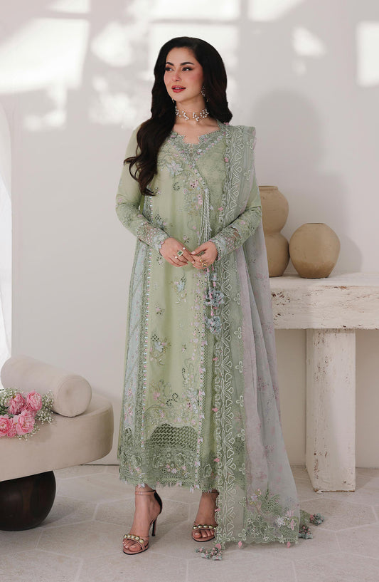 Qalamkar Sahil Luxury Embroidered Lawn Unstitched 3 Piece Suit - SA-12 Jiya - QL26SHL - Green - Summer Collection