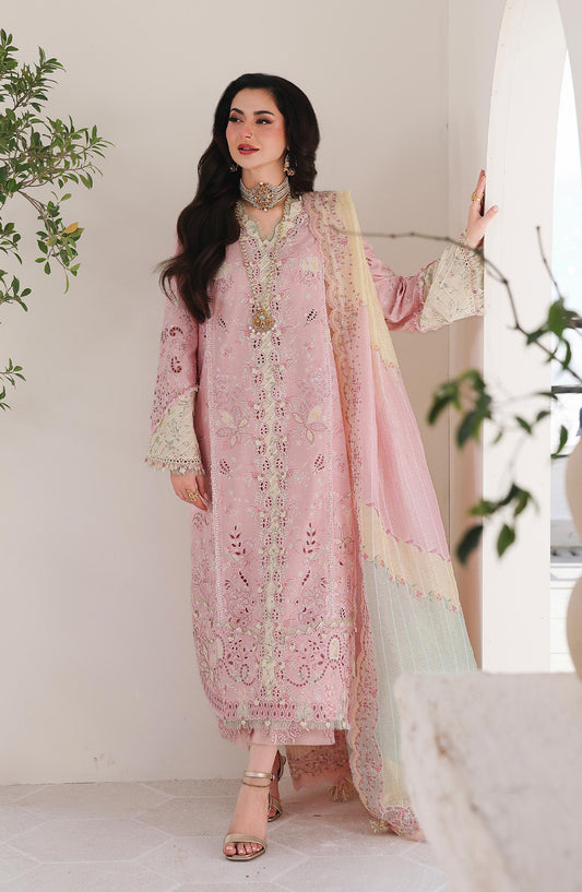 Qalamkar Sahil Luxury Embroidered Lawn Unstitched 3 Piece Suit - SA-09 Haniya - QL26SHL - Pink - Summer Collection