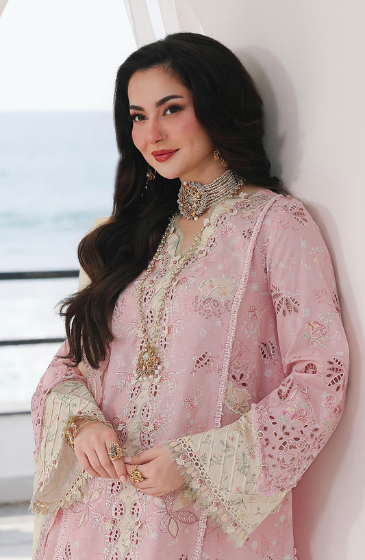 Qalamkar Sahil Luxury Embroidered Lawn Unstitched 3 Piece Suit - SA-09 Haniya - QL26SHL - Pink - Summer Collection