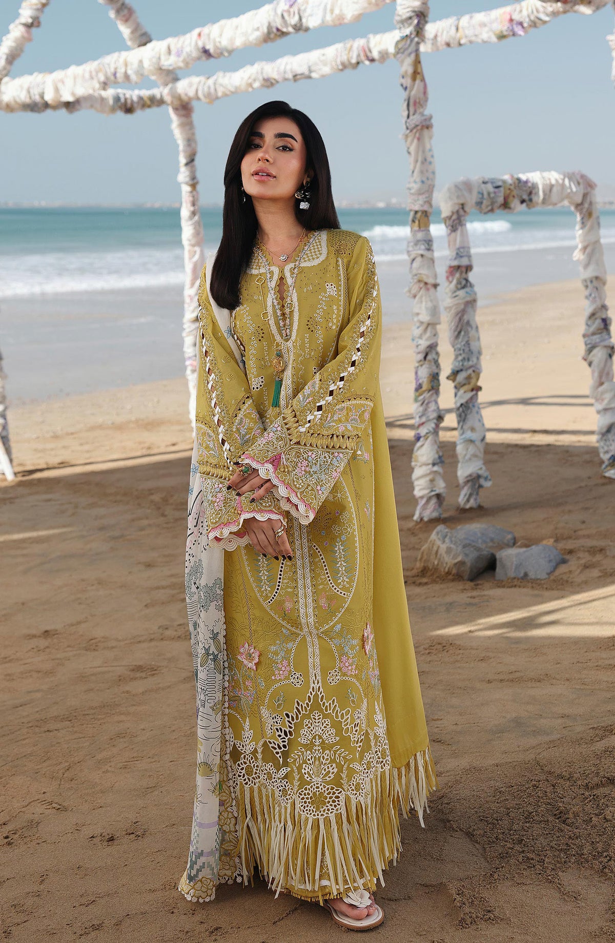 Qalamkar Sahil Luxury Embroidered Lawn Unstitched 3 Piece Suit - SA-07 Hira - QL26SHL - Dhani - Summer Collection