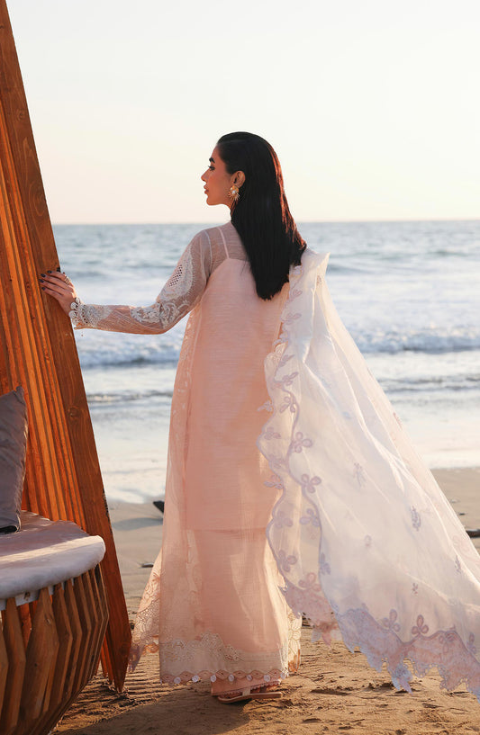 Qalamkar Sahil Luxury Embroidered Lawn Unstitched 3 Piece Suit - SA-06 Mahur - QL26SHL - Pink - Summer Collection