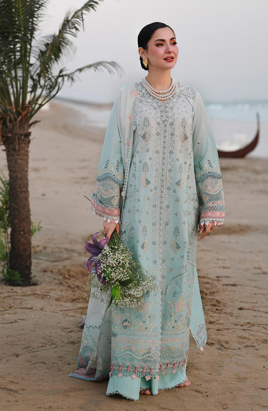 Qalamkar Sahil Luxury Embroidered Lawn Unstitched 3 Piece Suit - SA-05 Ayra - QL26SHL - Blue - Summer Collection