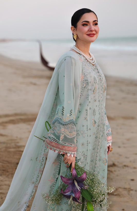 Qalamkar Sahil Luxury Embroidered Lawn Unstitched 3 Piece Suit - SA-05 Ayra - QL26SHL - Blue - Summer Collection