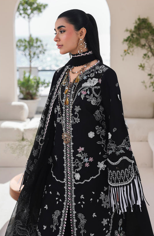 Qalamkar Sahil Luxury Embroidered Lawn Unstitched 3 Piece Suit - SA-02 Liana - QL26SHL - Black - Summer Collection