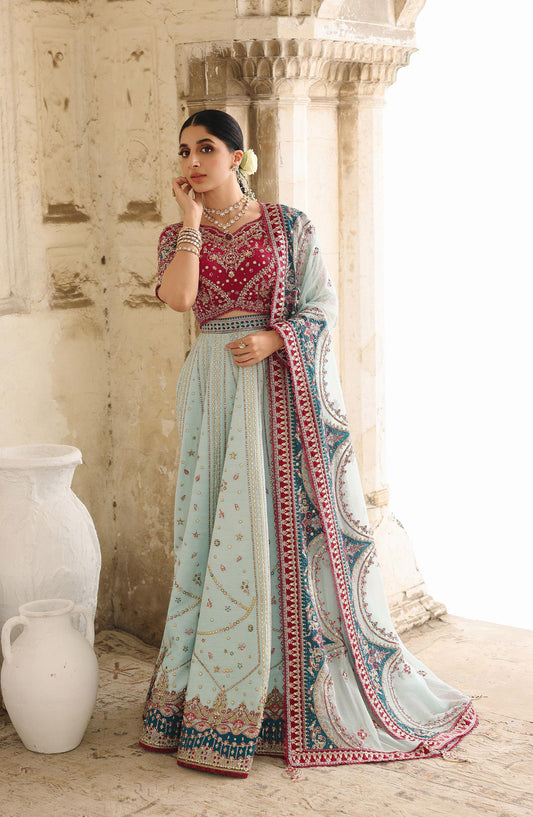 Qalamkar Shadmani Embroidered Raw Silk Unstitched 3 Piece Suit - RH-08 LAYLA - QL25SHD - Blue - Wedding Formals Collection