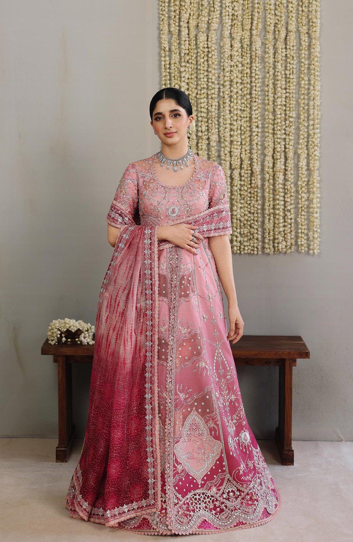 Qalamkar Shadmani Embroidered Raw Silk Unstitched 3 Piece Suit - RH-05 RAHMAH - QL25SHD - Pink - Wedding Formals Collection