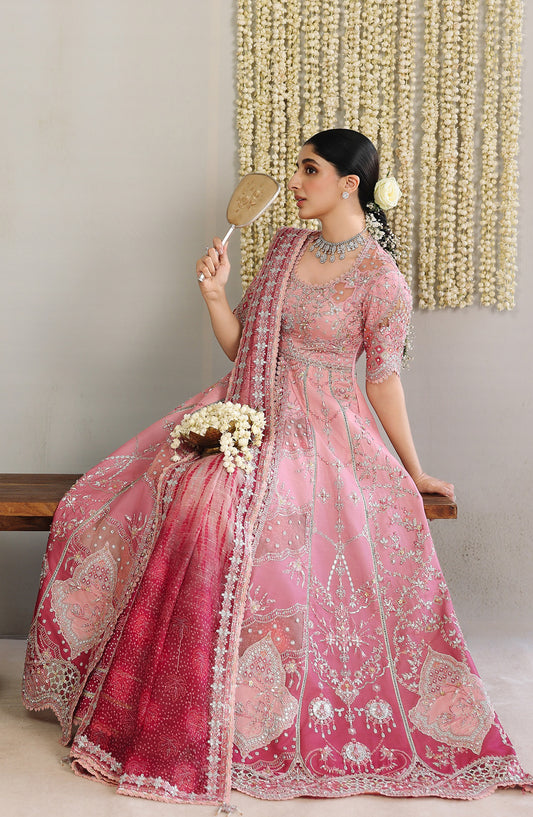 Qalamkar Shadmani Embroidered Raw Silk Unstitched 3 Piece Suit - RH-05 RAHMAH - QL25SHD - Pink - Wedding Formals Collection
