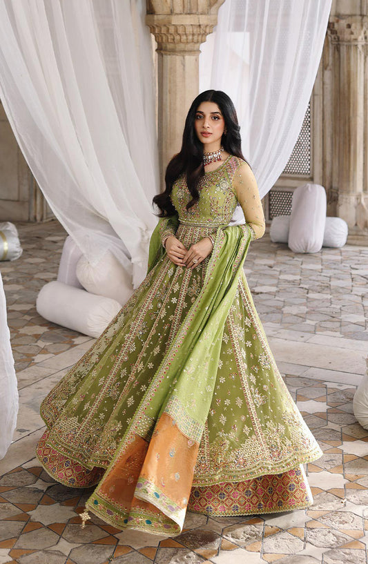 Qalamkar Shadmani Embroidered Net Unstitched 3 Piece Suit - RH-03 GULNARA - QL25SHD - Green - Wedding Formals Collection