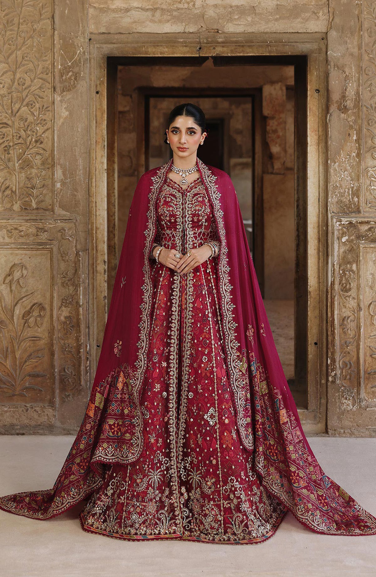 Qalamkar Shadmani Embroidered Net Unstitched 3 Piece Suit - RH-01 JAHAN - QL25SHD - Pink - Wedding Formals Collection