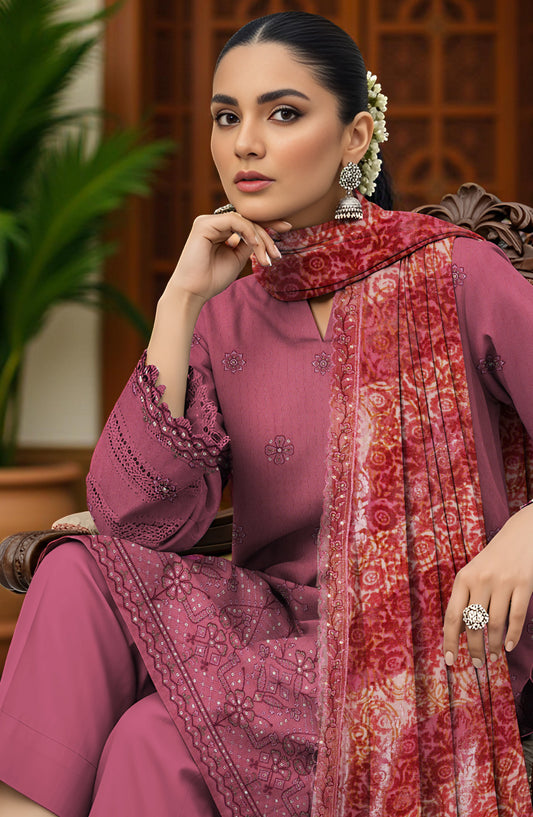 Queen Sweet Embroidered Peach Unstitched 3 Piece Suit - Design-04 - QU25ALK - Pink - Luxury Collection