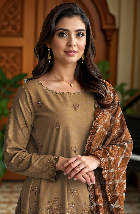 Queen Sweet Embroidered Peach Unstitched 3 Piece Suit - Design-02 - QU25ALK - Beige - Luxury Collection