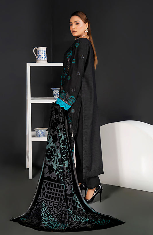 Queen Luxurious Embroidered Palachi Unstitched 3 Piece Suit - D-05 - QU25PLC - Black - Winter Collection