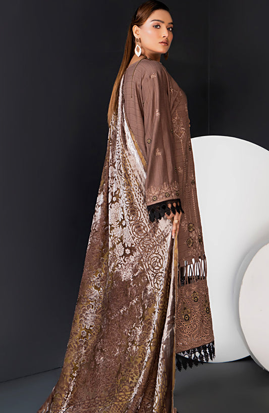 Queen Luxurious Embroidered Palachi Unstitched 3 Piece Suit - D-08 - QU25PLC - Brown - Winter Collection
