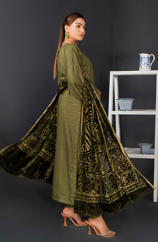 Queen Luxurious Embroidered Palachi Unstitched 3 Piece Suit - D-07 - QU25PLC - Green - Winter Collection