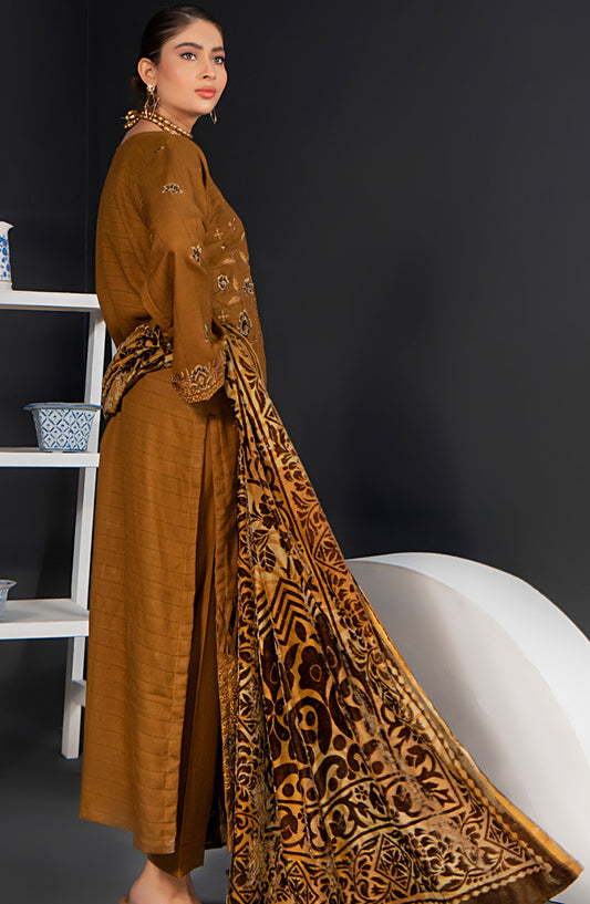 Queen Luxurious Embroidered Palachi Unstitched 3 Piece Suit - D-04 - QU25PLC - Mustard - Winter Collection