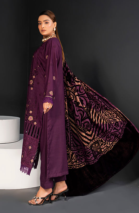 Queen Luxurious Embroidered Palachi Unstitched 3 Piece Suit - D-01 - QU25PLC - Purple - Winter Collection