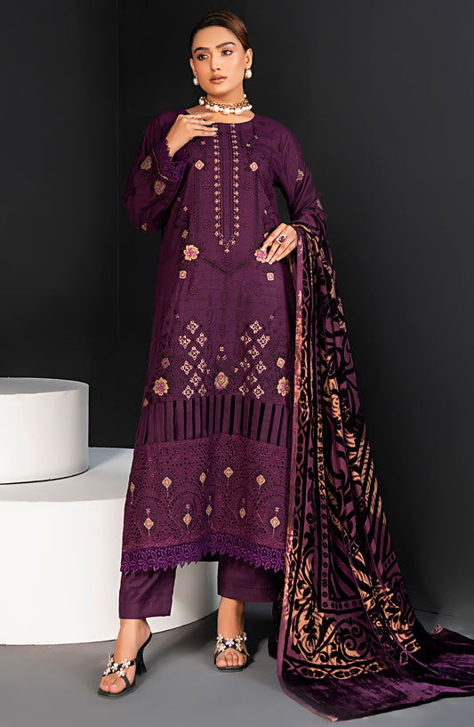 Queen Luxurious Embroidered Palachi Unstitched 3 Piece Suit - D-01 - QU25PLC - Purple - Winter Collection
