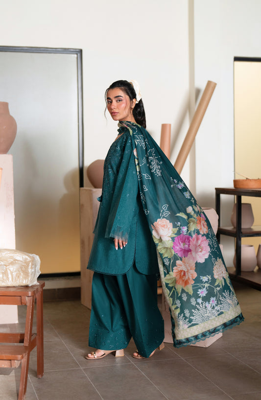 RAHA by Nureh Embroidered Lawn Jacquard Unstitched 3 Piece Suit - NE-237 - NL26RH - Teal - Summer Collection