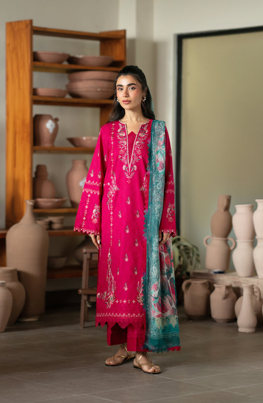RAHA by Nureh Embroidered Lawn Jacquard Unstitched 3 Piece Suit - NE-236 - NL26RH - Pink - Summer Collection
