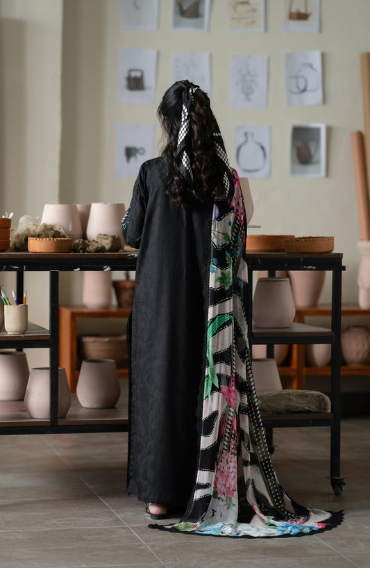 RAHA by Nureh Embroidered Lawn Jacquard Unstitched 3 Piece Suit - NE-239 - NL26RH - Black - Summer Collection