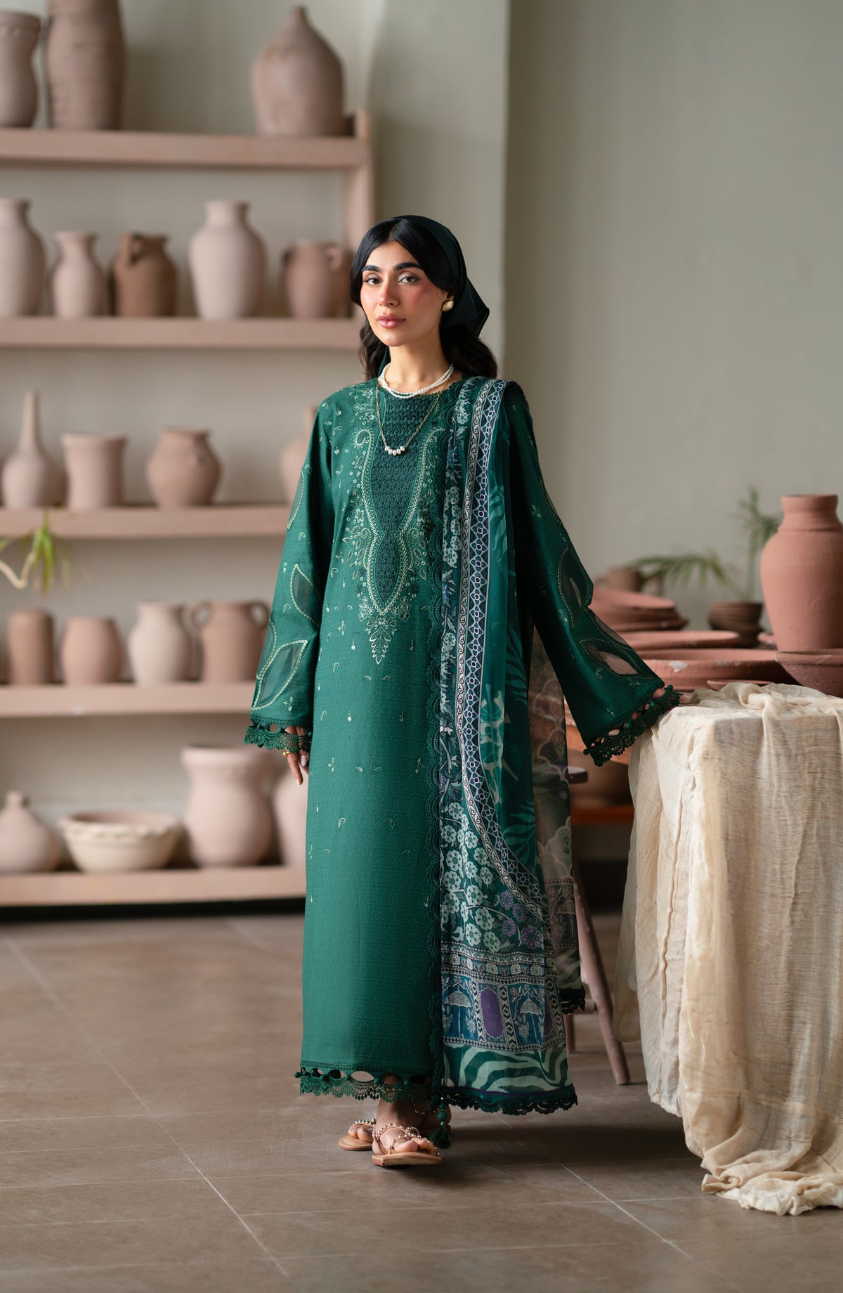 RAHA by Nureh Embroidered Lawn Jacquard Unstitched 3 Piece Suit - NE-234 - NL26RH - Green - Summer Collection