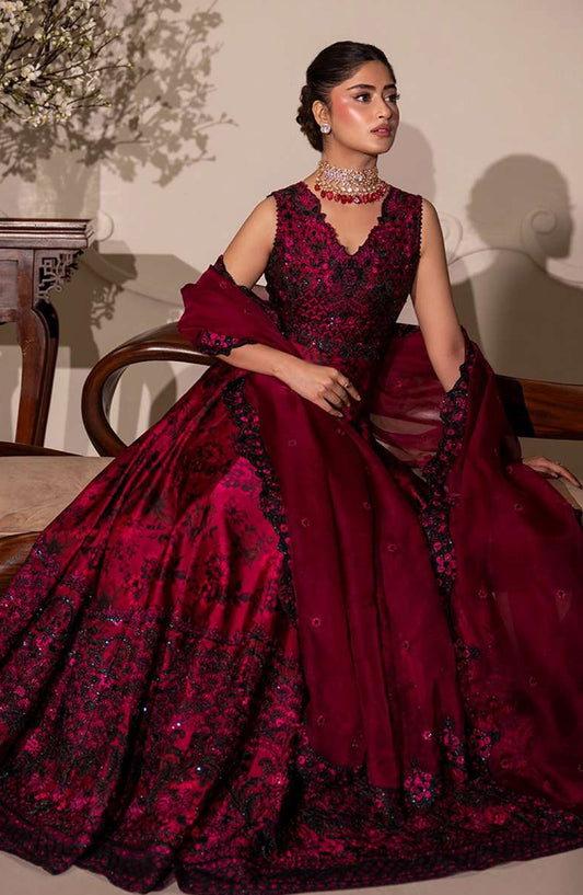 RUA by Faiza Saqlain Embroidered Shamose Silk Unstitched 3 Piece Suit - HAVIN - FS25RUA - Pink - Wedding Festive Collection