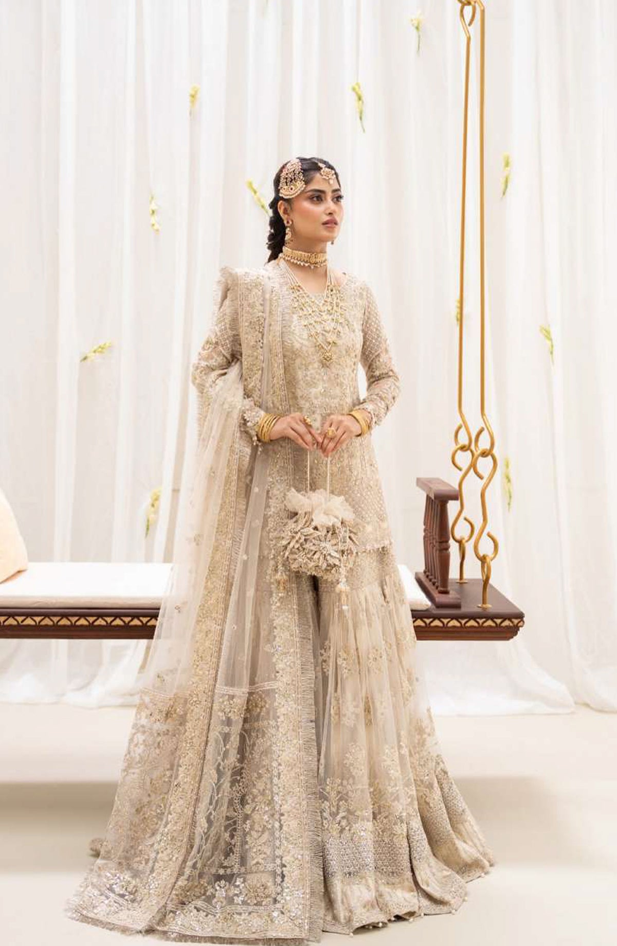 RUA by Faiza Saqlain Embroidered Net Unstitched 3 Piece Suit - SAFAK - FS25RUA - White - Wedding Festive Collection