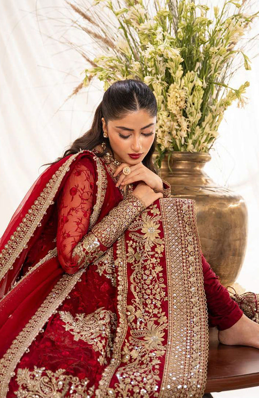 RUA by Faiza Saqlain Embroidered Chiffon Unstitched 3 Piece Suit - GUL - FS25RUA - Red - Wedding Festive Collection