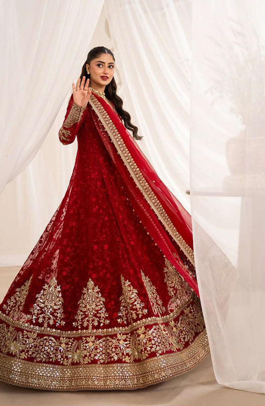 RUA by Faiza Saqlain Embroidered Chiffon Unstitched 3 Piece Suit - GUL - FS25RUA - Red - Wedding Festive Collection