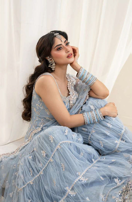 RUA by Faiza Saqlain Embroidered Net Unstitched 3 Piece Suit - OYA - FS25RUA - Blue - Wedding Festive Collection